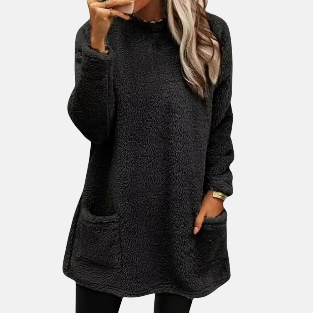 Cozy Women's Long Sweater Dress with Pockets - Olytrend