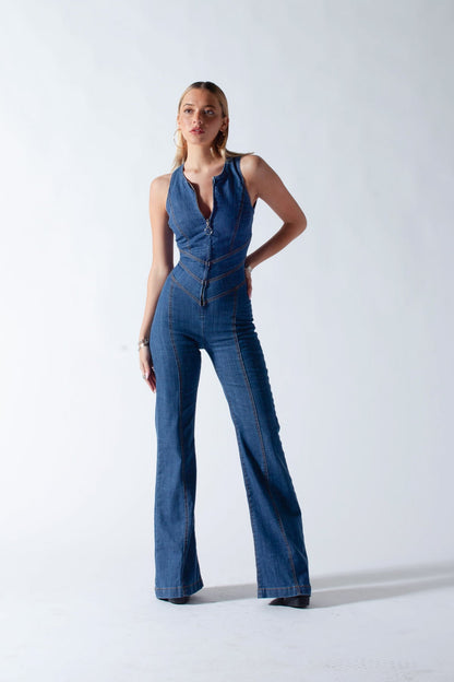 Women's Cute Strapless Denim Romper - Pink Floral - Pexav