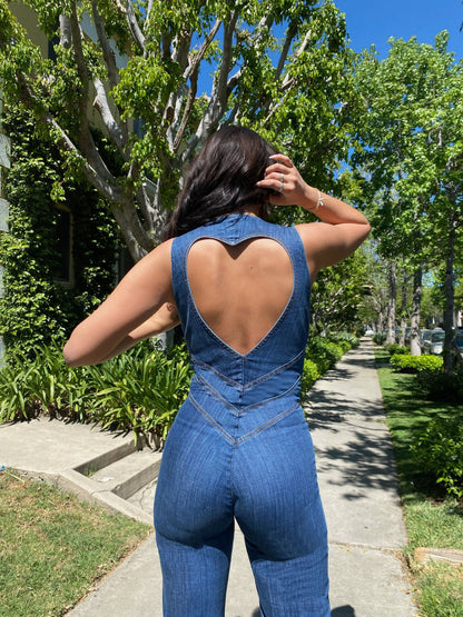 Heart-shaped backless denim jumpsuit for women - Sakura-Blue-XS-Nora Luxe