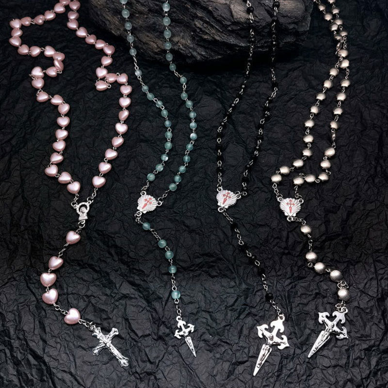 Lovely Gemstone Rosary Necklace with Cat's Eye Pendant - Pexav