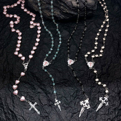 Lovely Gemstone Rosary Necklace with Cat's Eye Pendant - Pexav