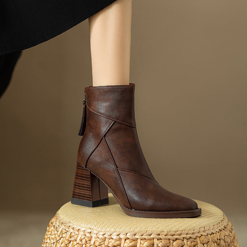 Low Heel Ankle Boots for Women Square Toe Block - Olytrend