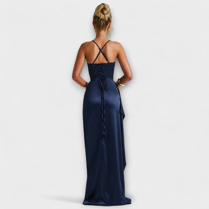 Navy Blue Floor Length Summer Dress for Women