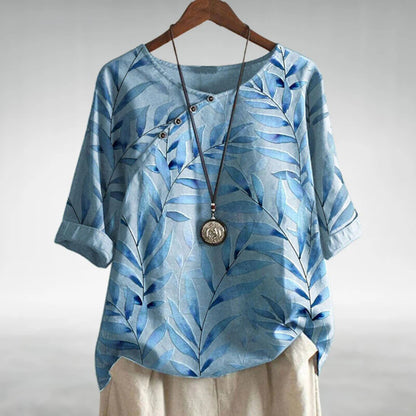 Ladies Casual Leaf Pattern Short Sleeve Shirt - Nocini