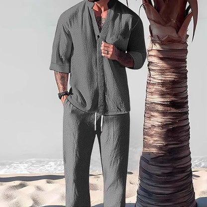 Relaxed Fit Cotton Linen Pants Set for Men