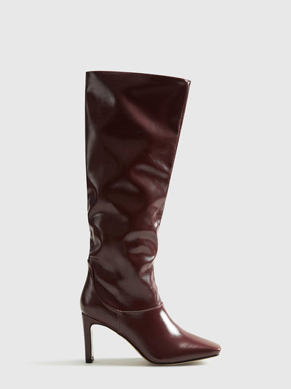 Tall Block Heel Long Leather Boots