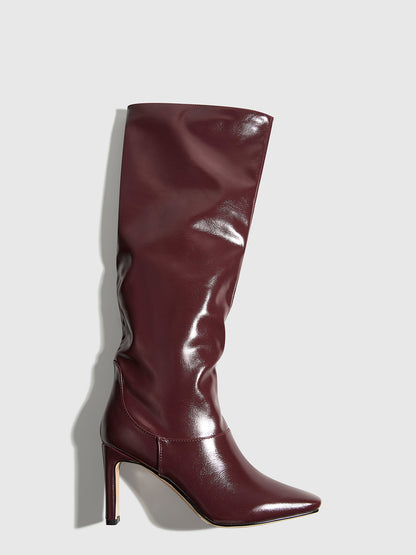 Tall Block Heel Long Leather Boots