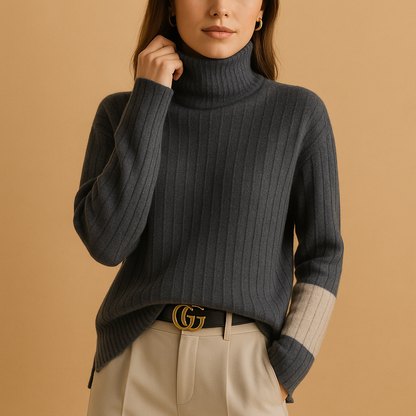 Women’s high neck knit sweater with slim fit, long sleeves, and breathable fabric. Ideal for stylish workwear, casual outfits, and layered looks.