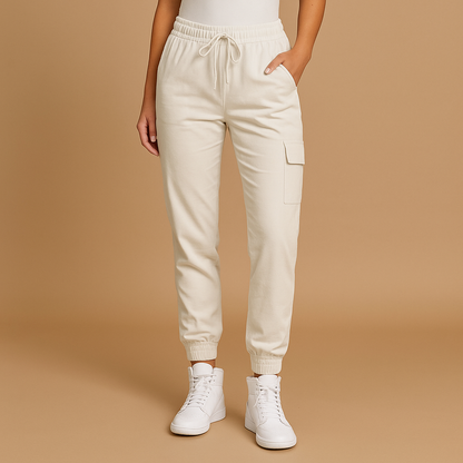 Women’s high waist cargo pants with slim fit and durable stretch fabric, featuring functional cargo pockets for casual and semi-formal outfits.