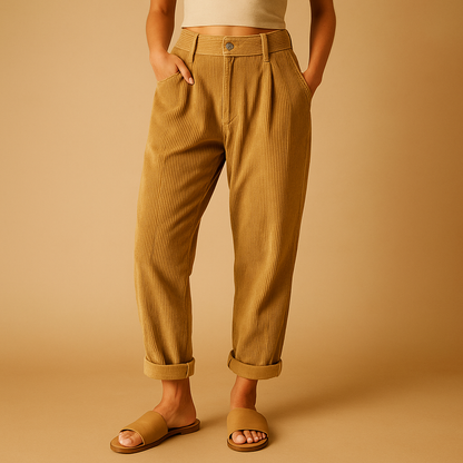 Women’s high waist corduroy pants with straight legs and relaxed fit, perfect for autumn casual and elegant outfits.