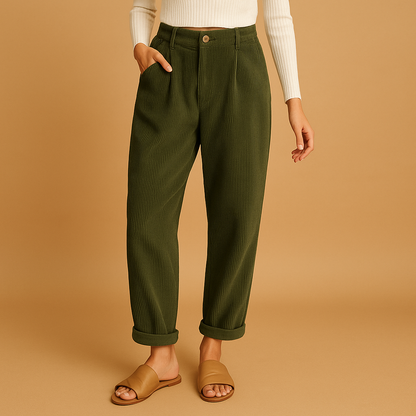 Women’s high waist corduroy pants with straight legs and relaxed fit, perfect for autumn casual and elegant outfits.