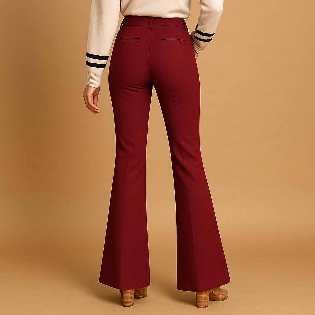 Women’s high waist flared pants with slim fit top, wide leg design, and practical pockets, perfect for work, casual wear, and formal occasions.