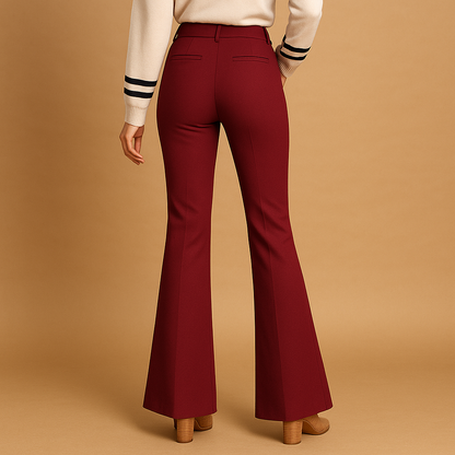 Women’s high waist flared pants with slim fit top, wide leg design, and practical pockets, perfect for work, casual wear, and formal occasions.