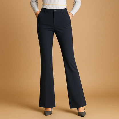Women’s high waist flared pants with slim fit top, wide leg design, and practical pockets, perfect for work, casual wear, and formal occasions.