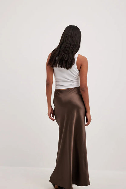 High Waist Satin Skirt – Leona-Black-S-The Livary