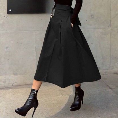 Floral Midi Skirt with Ribbon Waist - Pexav