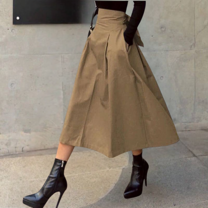 High-Waist Skirt with Bow Detail - Elina-Brown-XS-Nora Luxe