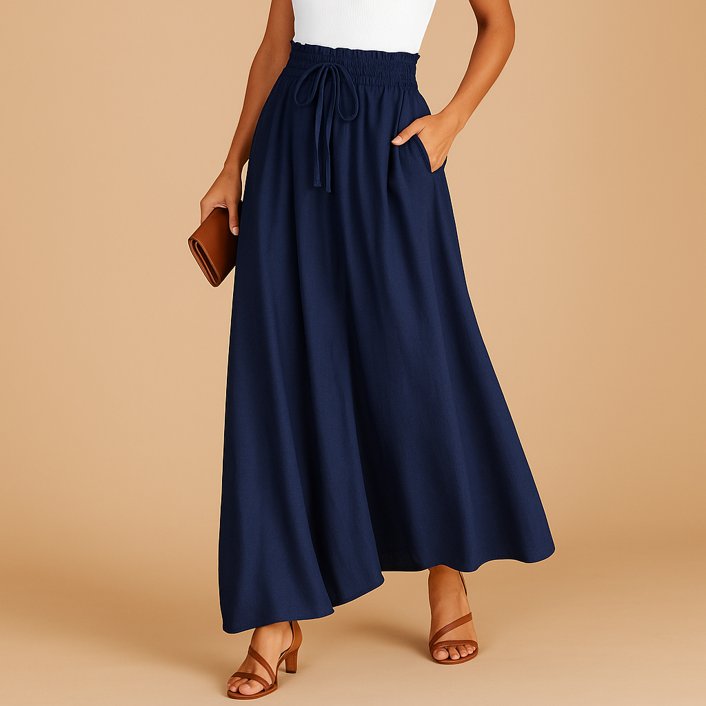 Women’s high waist wide leg pants with elastic waistband, designed for comfort and elegance, ideal for work, casual wear, or formal occasions.