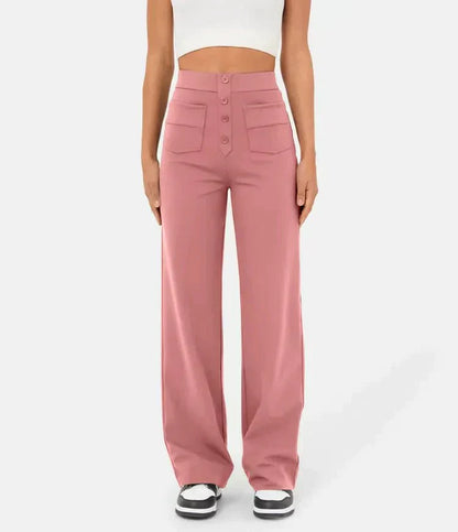 High-waisted Elastic Casual Trousers - Sophia-Pink-S (4-6)-Nora Luxe