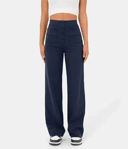 High-waisted Elastic Casual Trousers - Sophia-Stone Green-S (4-6)-Nora Luxe