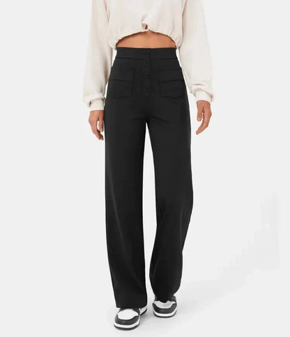 High-waisted Elastic Casual Trousers - Sophia-Stone Green-S (4-6)-Nora Luxe