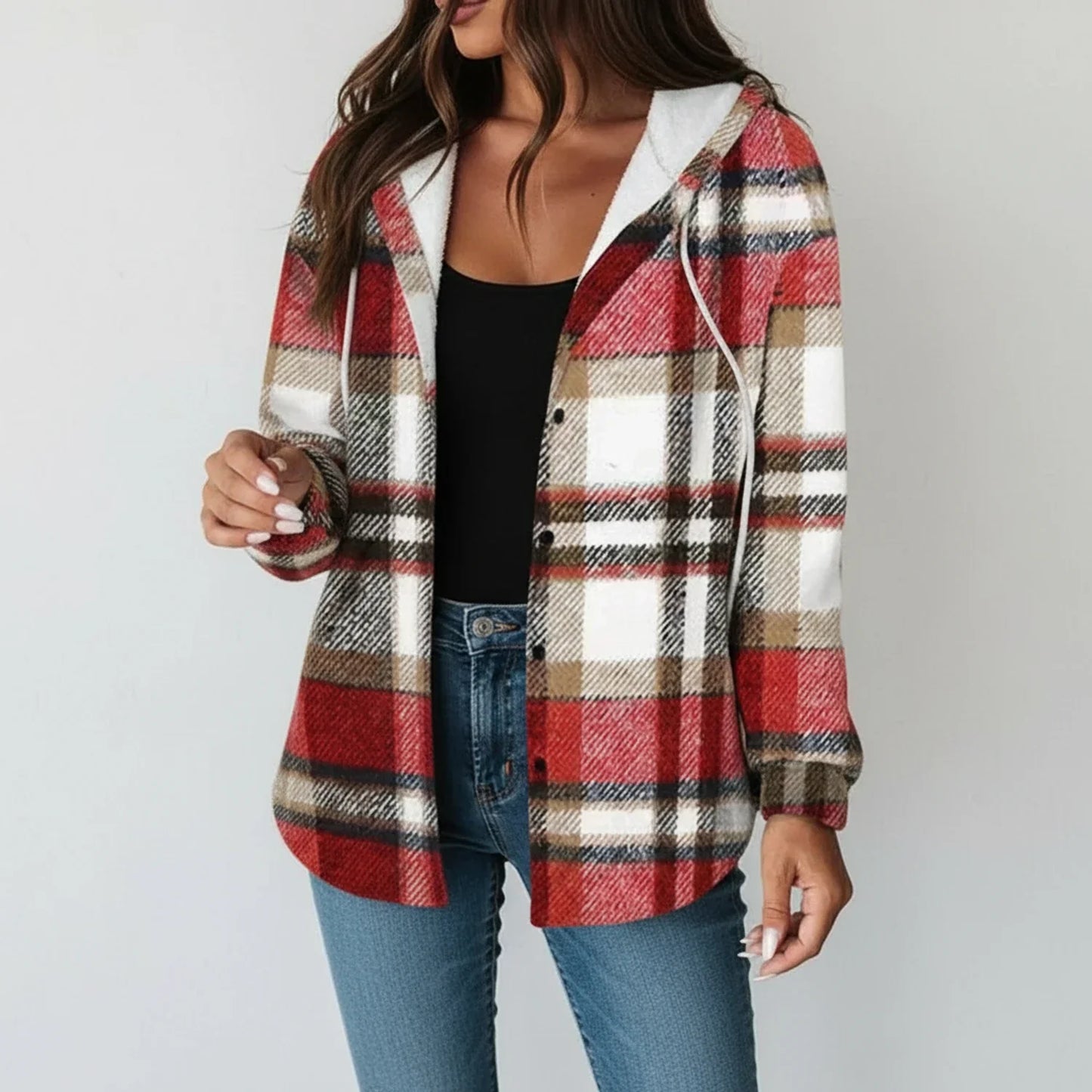 Warm Plaid Hoodie for Ladies