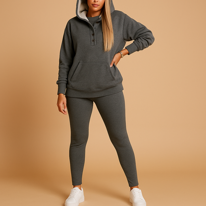 Women’s hoodie and jogger set with relaxed fit, perfect for casual days, lounging at home, or staying stylish in cooler weather.