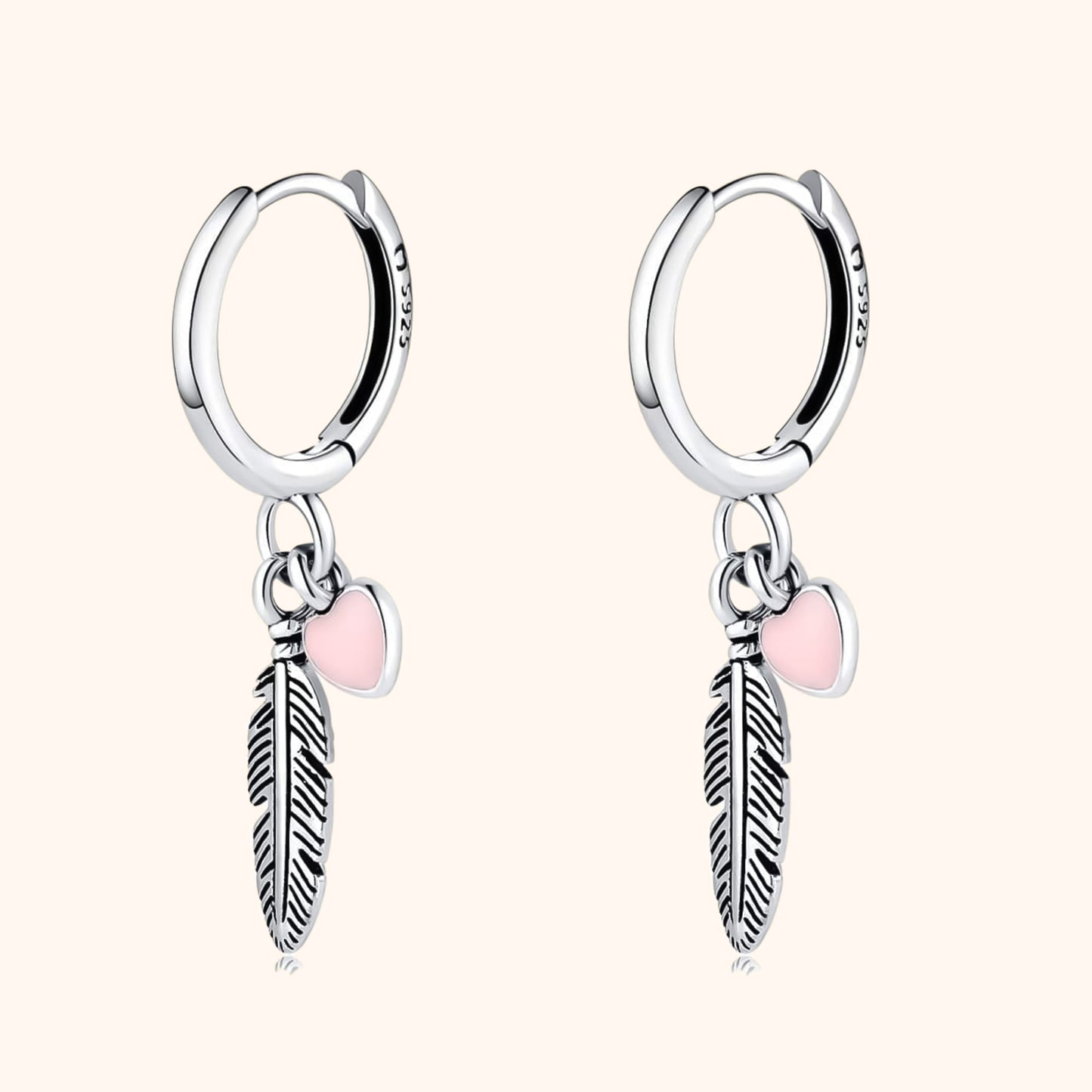 Delicate Feather Heart Drop Earrings - Pexav