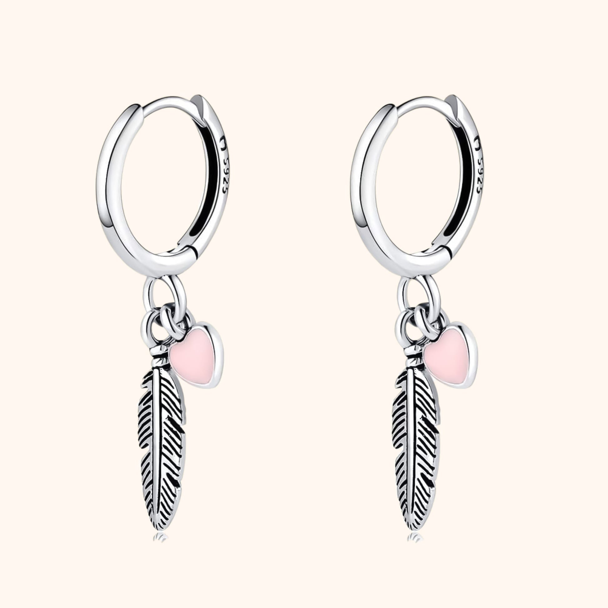 Delicate Feather Heart Drop Earrings - Pexav
