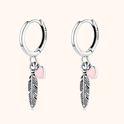 Delicate Feather Heart Drop Earrings - Pexav