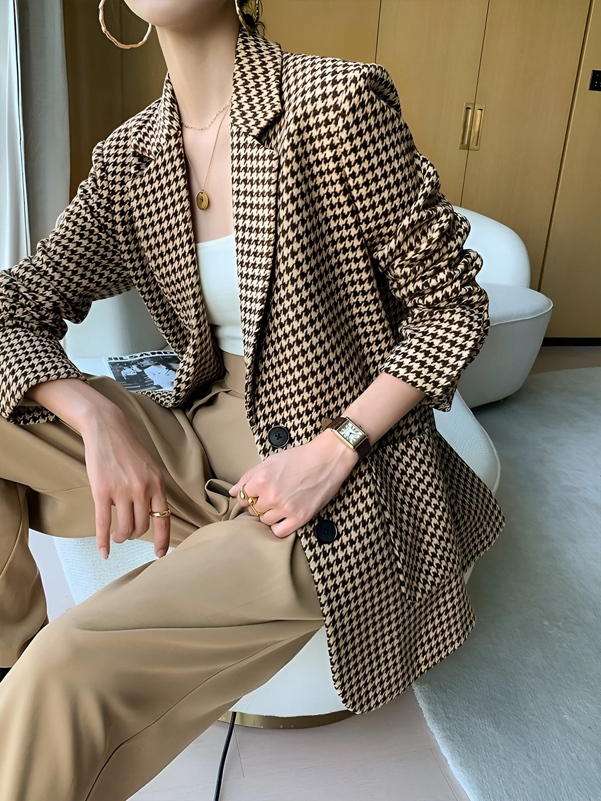 Classic Checked Jacket With Waist Belt