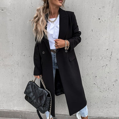 Classic Women's Wool Long Winter Coat with Pockets