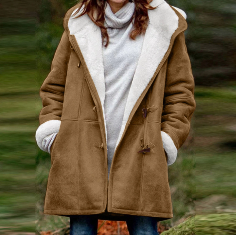 Warm Women's Sheepskin Parka Coat with Hood