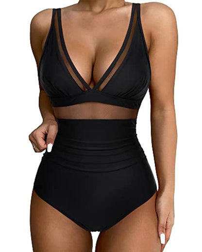 Women's Slim Fit Deep V Swimsuit with High Legs