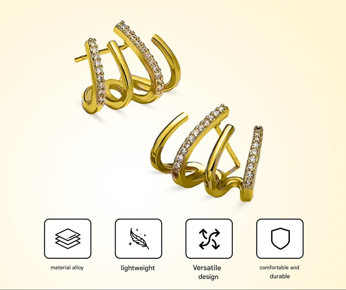 Illusion Earrings with Four Hoops & Zirconia - Zarvia-Gold-The Livary