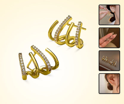 Sparkling 4-Hoop Earrings with Zirconia Stones - Pexav