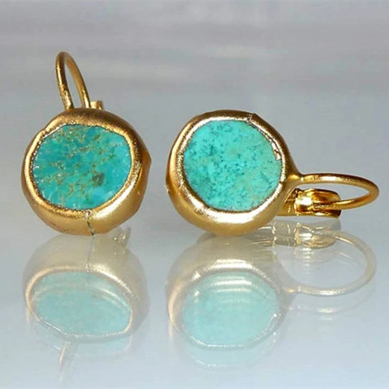 Turquoise Drop Blue Gold Earrings