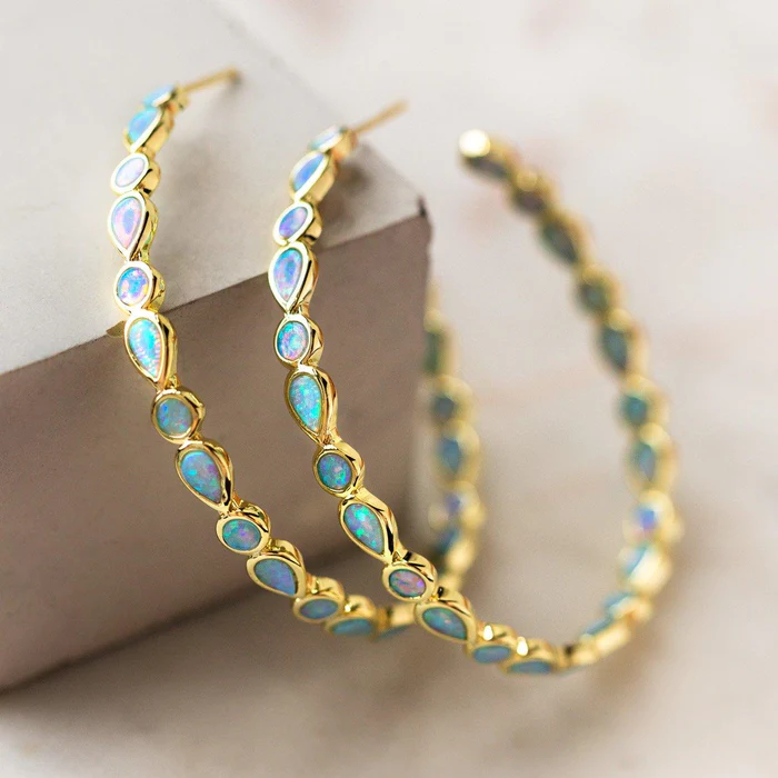 Classic Navy Blue Gemstone Hoop Earrings - Nocini