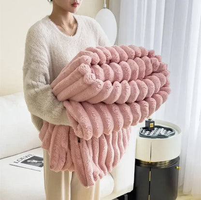 Contemporary Plush Faux Fur Throw Blanket