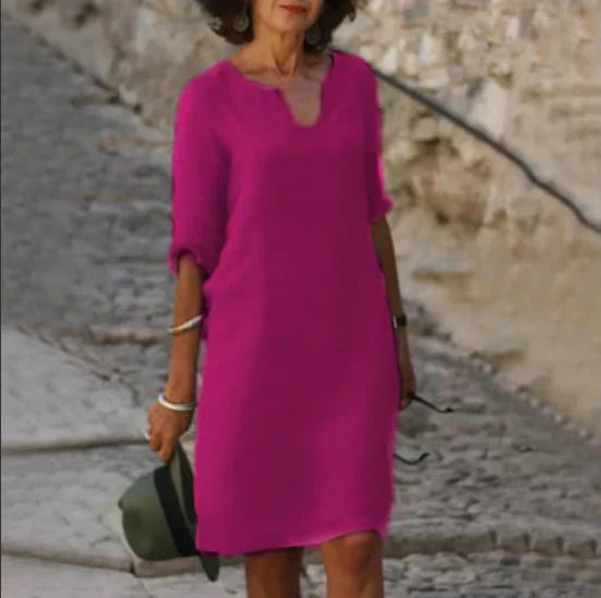 Relaxed Fit V-Neck Short Sleeve Dress for Women