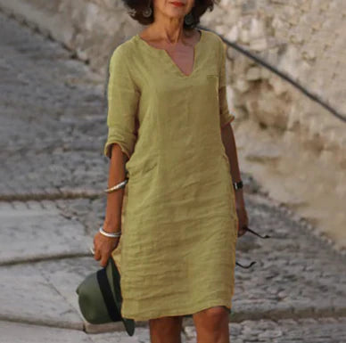 Relaxed Fit V-Neck Short Sleeve Dress for Women