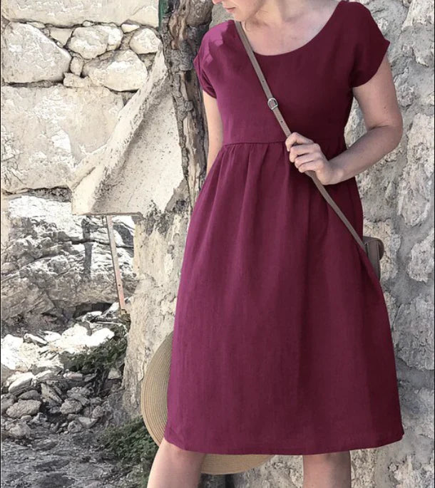 Kendra | Women's Elegant Short Sleeve Midi Dress with Pockets