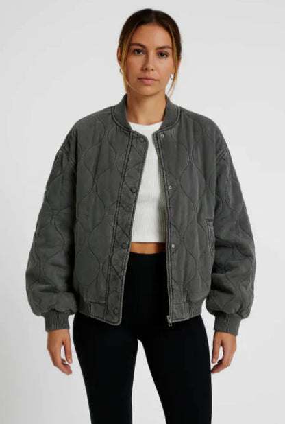 Plush Padded Short Bomber Jacket for Women - Nocini