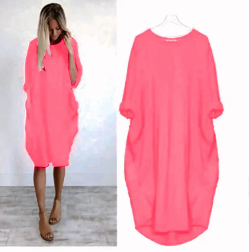 Casual Loose Fit Women's Midi Dress with Pockets