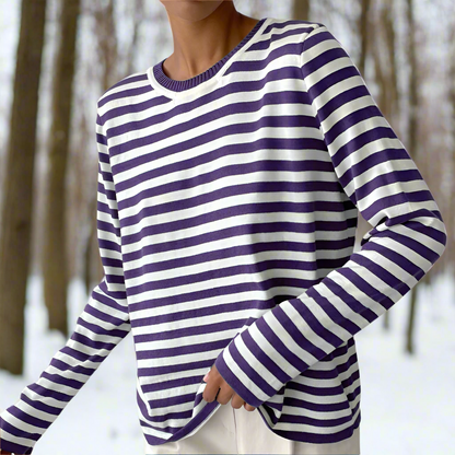 Casual Striped Cotton Tee for Women