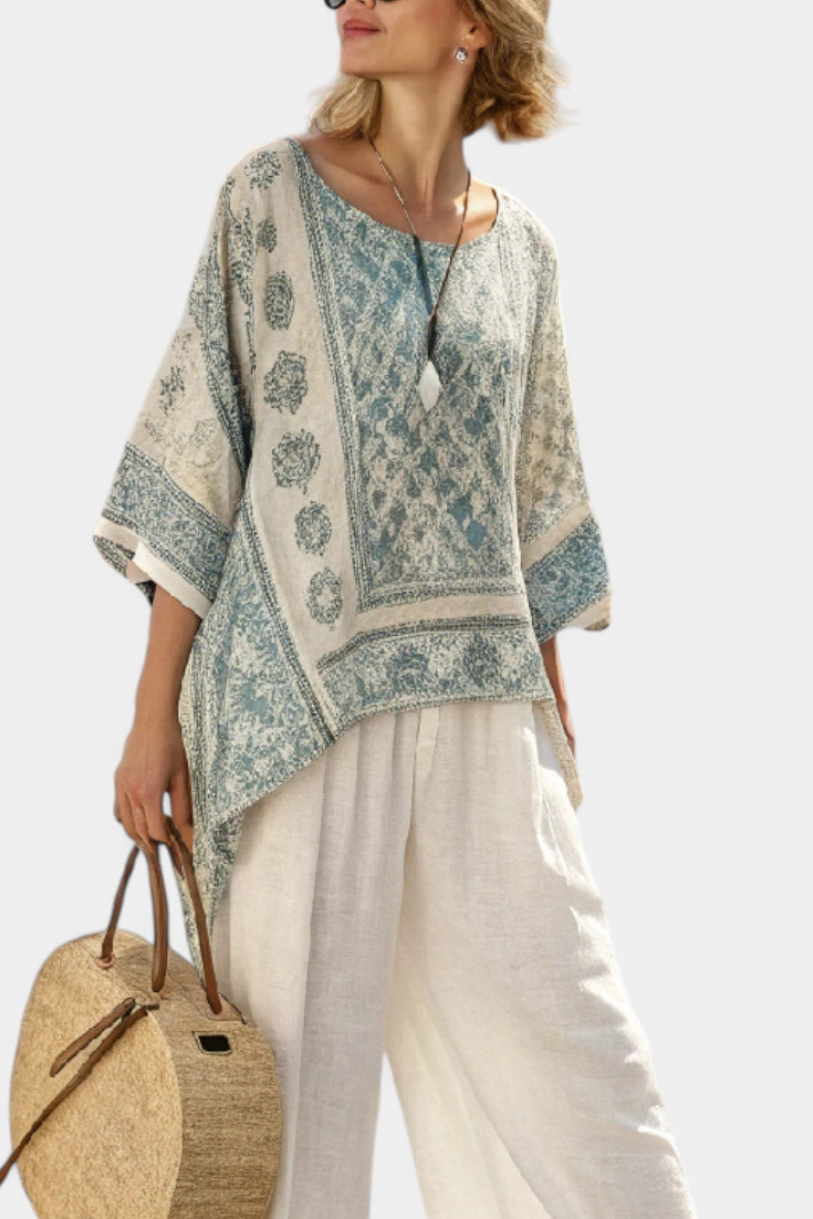 Relaxed Fit Floral Top & Loose White Trousers
