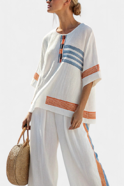 Classic Navy Orange Stripe Suit Set