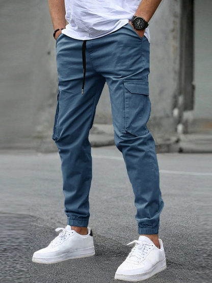 Men's Casual Cargo Pants with Side Pockets and Elastic cuffs