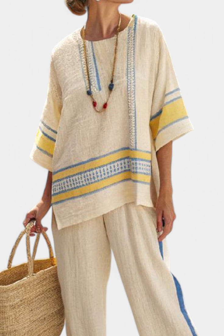 Relaxed Fit Blue Yellow Summer Pants Set