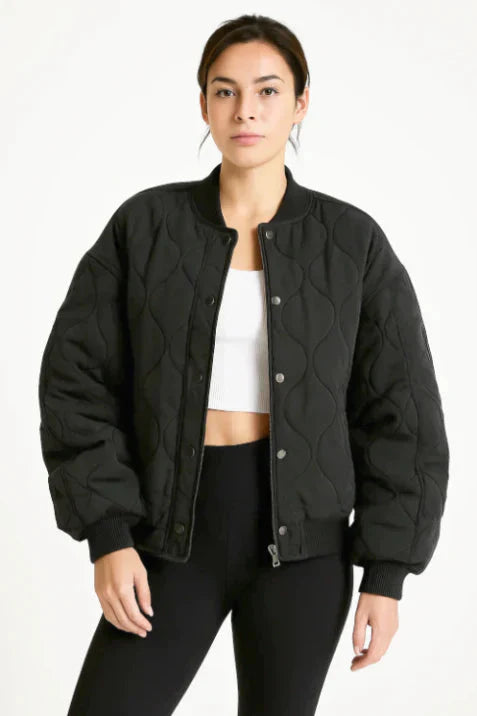 Plush Padded Short Bomber Jacket for Women
